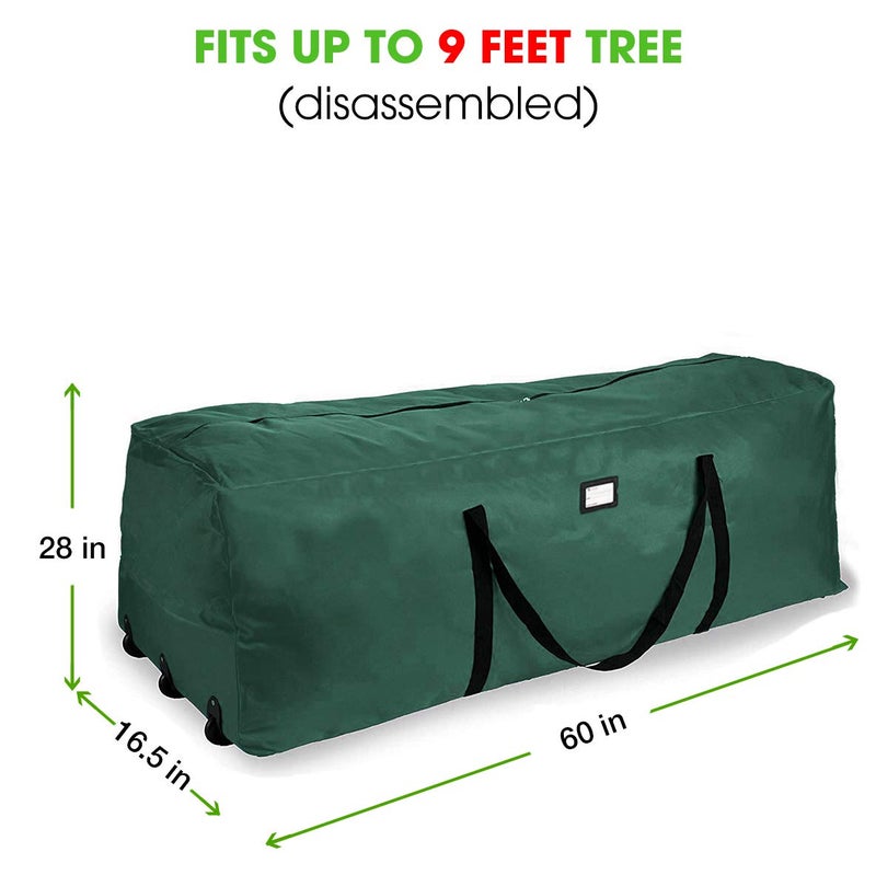 ProPik Rolling Christmas Tree Storage Bag, Fits Up to 9 Ft Tall Disassembled Trees, 28" H X 16.5" W X 60" L, Extra Large Heavy Duty Xmas Storage Container with Wheels & Handles, 600D Oxford (Green) - Image 5